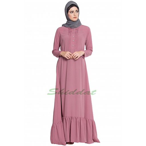Frilled abaya dress with pintucks- puce pink